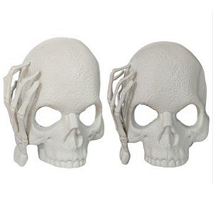 Máscara Plástica Caveira com Mão 20x17cm - Para Festas