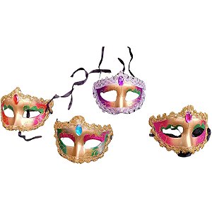 Máscara Veneza Pedra com Glitter Desenhada - Para Festas