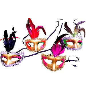 Máscara Veneza Pluma com Glitter Desenhada - Para Festas
