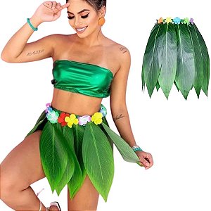 Saia Havaiana Adulto 40cm Folha de Carnaval