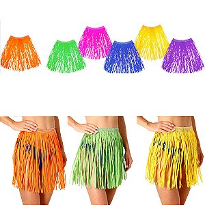Saia Havaiana Adulto 40cm Rafia Neon Cores Sortidas