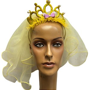 Tiara Luxo com Coroa e Véu Duplo - Para Festas