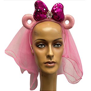 Tiara Luxo Com Laço e Véu Duplo - Para Festas