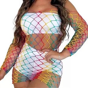 Vestido Arrastão Adulto Neon