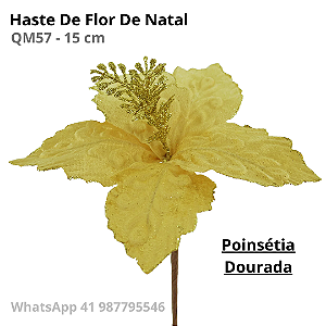 Haste De Flor Artificial De Natal Poinsétia Dourada - 15cm