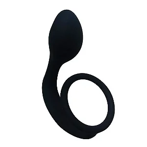 ANEL PENIANO EM SILICONE COM PLUG ANAL E ESTIMULADOR DE PRÓSTATA