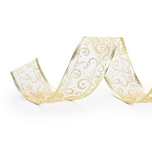 Fita Voal Caracol Ouro 6,3 cm x 9,14 mts (Fitas Natalinas) - 3 Un