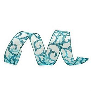 Fita Organza com Glitter Azul Claro 6,3 cm x 9,14 mts (Fitas Natalinas) - 3 Un