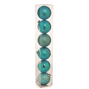Bola de Natal Brilhante e Glitter Azul Claro 8cm - 6 Un