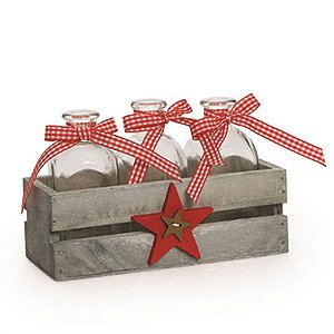 Acessórios - Cesta (11x5cm) com 03 Vasinhos de Vidro