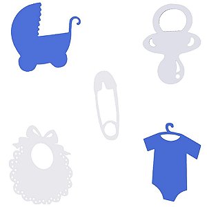 Aplique Artesanal Chá de Bebê Azul G - 05 Un