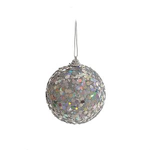 Bola com Paetê Prata 10 cm (Bolas) - 6 Peças