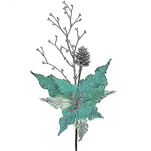 Flores Cabo Medio / Poinsetia Vd Menta / Pr com Glitter - Pct com 12 U