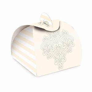 Caixa Bem Casado Valise Adamascado Marfim e Branco 6,5x6,5x5,5 - 24 Un
