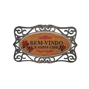 Capacho de Natal Bem Vindo com Flores Marfim (Capachos) - 1 Unidade