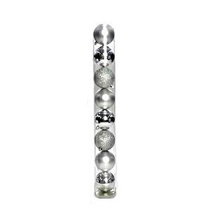 Bola de Natal Lisa / Mate / Glitter Prata 6cm (Bola de Natal em Tubos) - 8 Peças