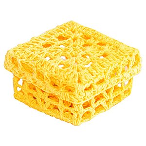 Mini Caixinha Quadrada de Crochê para Lembrancinha - Amarela