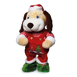 Natal Pet - Cachorro com Macacão Vermelho e Marrom
