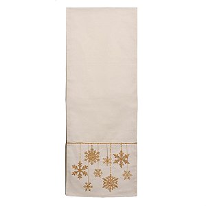Caminho de Mesa Flocos Neve Branco e Ouro 180X35cm