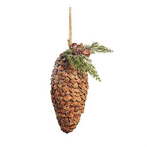 Enfeite para Pendurar com Pinha Oval Verde Claro e Marrom 30cm (Chalé) - 2 Un