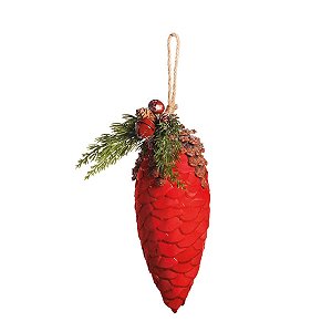 Enfeite para Pendurar com Pinha Oval Vermelho e Marrom 30cm (Chalé) - 2 Un