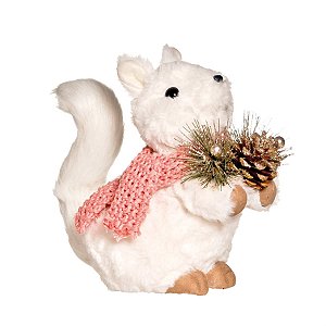 Esquilo com Cachecol Branca 25 cm