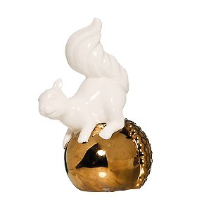 Esquilo Decorativo com Noz Ouro e Branco (Sensation)