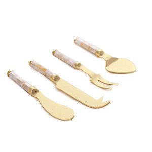 Facas para Queijo Cabo Madreperola Ouro (Talheres) - 4 Peças