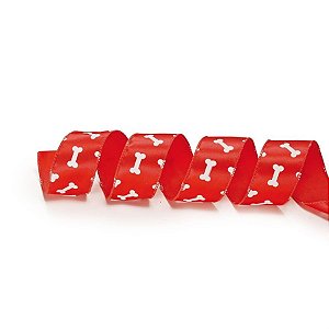 Natal Pet - Fita Ossinhos Vermelho e Branco 3,8cm - 1 Un