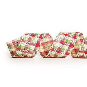 Fita de Natal Xadrez Floco de Neve Colorido 3,8cm (Fita para Presente) - 1 Un