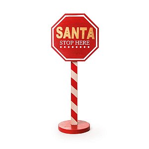 Placa Decorativa Santa Stop Here Vermelho