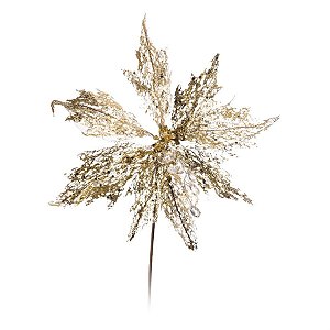 Poinsetia com Glitter Ouro e Branco - 1 Un