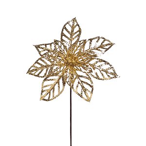 Poinsettia 14 Pétalas Vazadas Ouro 20cm - 1 Un