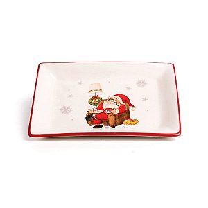 Prato de Natal Retângular Estampa Noel Vermelho (Cerâmica Wishes)