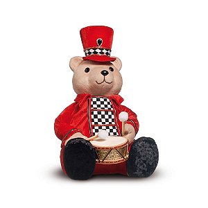 Urso Xadrez Tocando Tambor Vermelho 40cm