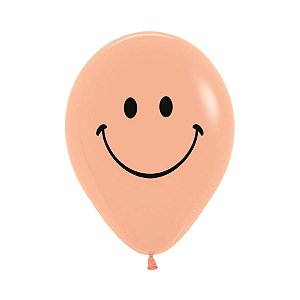 Balão Látex Impressão 2 Lados Fashion Carinha Feliz Pêssego 12" / 30cm - 12 Un