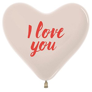 Balão Látex Coração Impressão 2 Lados Cristal I Love You 12'' / 30cm - 12 Un