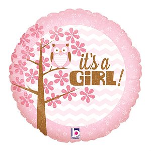 Balão Metalizado Holográfico Redondo Its A Girl Rosa 18" / 45cm