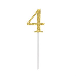Topo de Bolo Espeto Número 4 Dourado