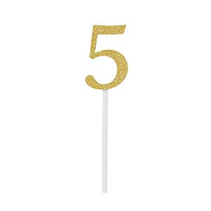 Topo de Bolo Espeto Número 5 Dourado