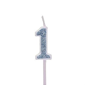 Vela Mini n° 1 Puro Glitter Azul