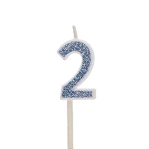 Vela Mini n° 2 Puro Glitter Azul