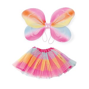 Kit Saia de Tule Asas Colorido Adulto