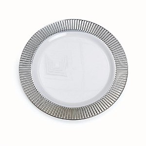 Linha Premium Prato Branco com Borda Prata 26 cm - 6 Un