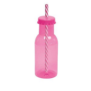 Garrafinha de Plástico com Canudo Rosa 6,5x20
