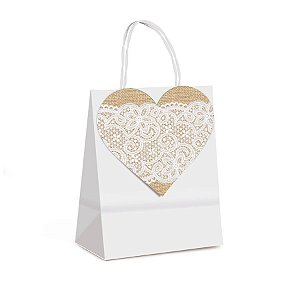 Juta Renda - Sacola Pap com Fechamento Juta com Renda 21,5x15x8 - 10 Peças