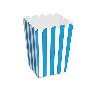 Linha Cores - Caixa para Pipoca Listras Azul Pequena 5,5x5,5x9 - 10 Un