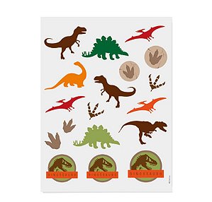 Festa Dinossauros - Cartela Tatuagem para Pele Mundo Dinossauros 14,5x18,5 - 4 Peças
