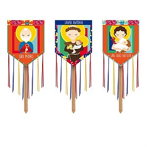 Espeto Decoração para Jardim Estandarte Sortido São João - 3 Un
