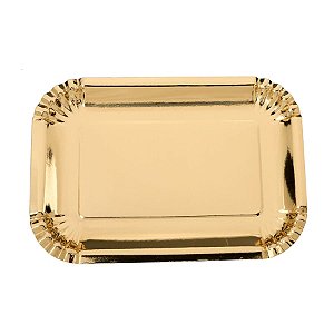 Prato De Papel Retangular Dourado 18,5 X 26,5 Cm C/ 5 Un - 5 Un